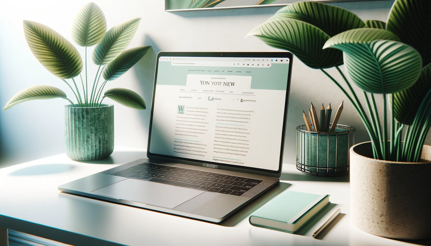 Populære CMSer - Computer omgivet af planter på et skrivebord