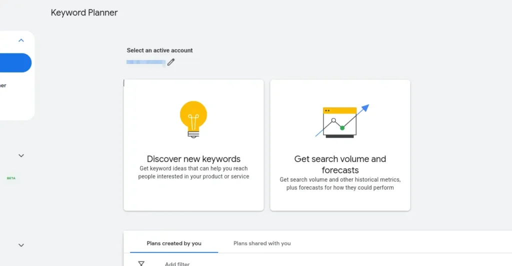 screenshot af google ads keyword planner